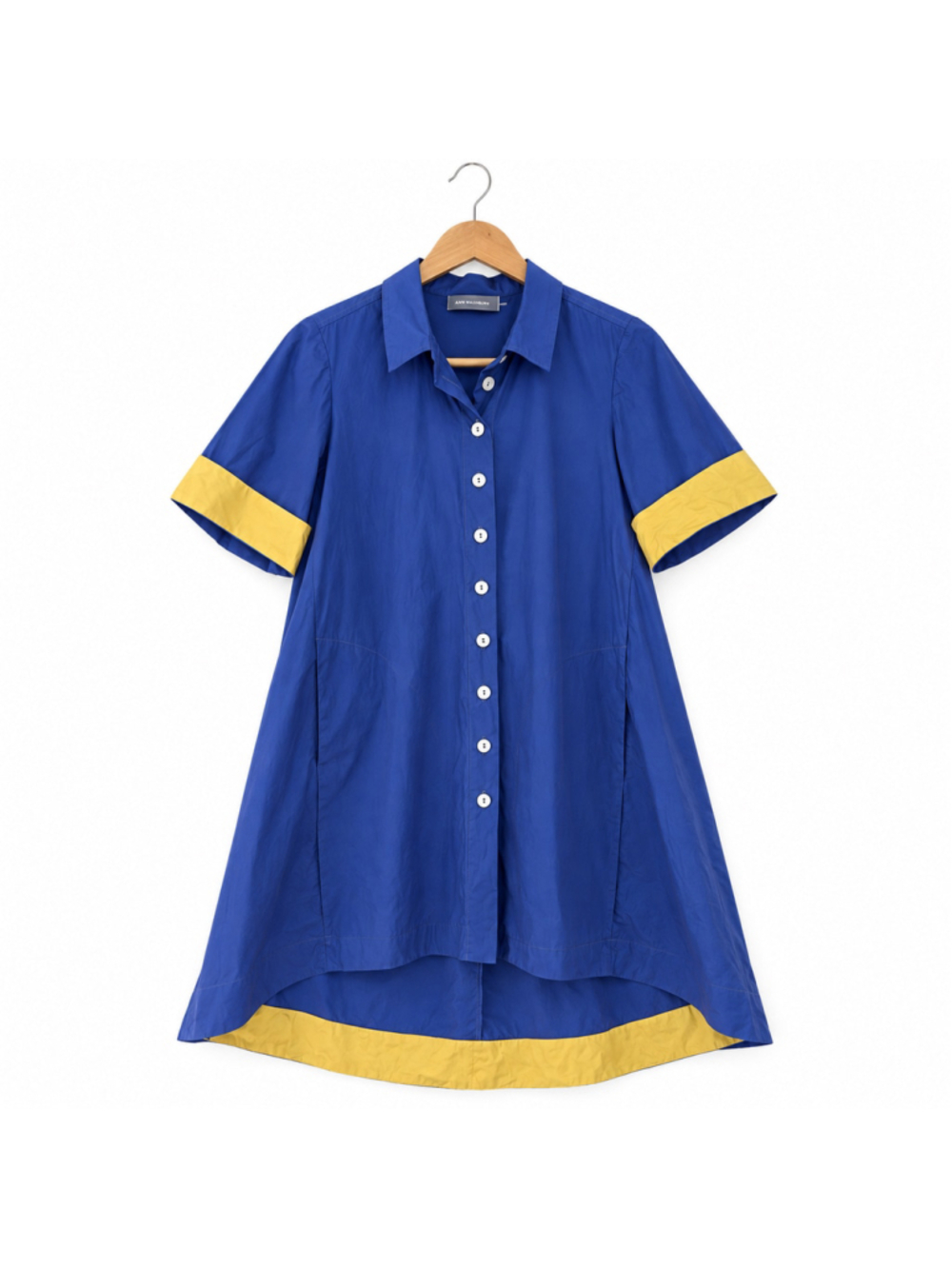 Alembika Lagenlook Color Block 100% Cotton Button Down Shirt Dress Israel 1 US 8